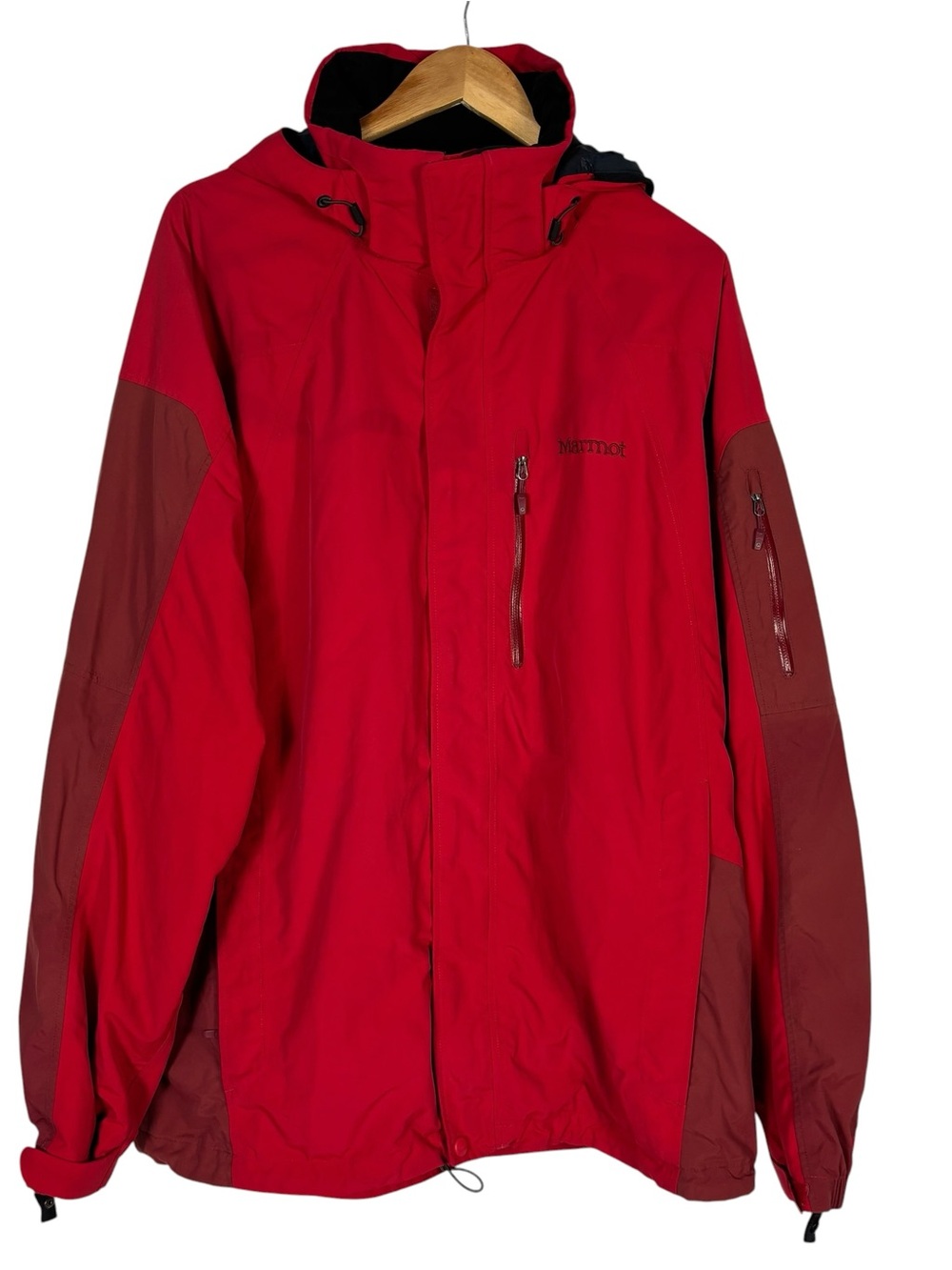 Marmot Jacket Men's XL Red Membrain Full Zip Outdoor Hooded Lined Coat